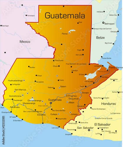 Vector color map of guatemala country photo