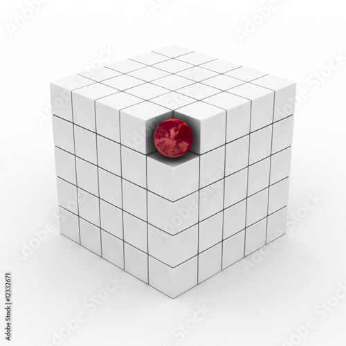 Cube with sphere on a white...
