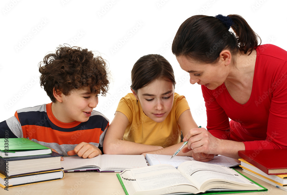 Kids doing homework isolated on white background Kids doing homework isolated on white background