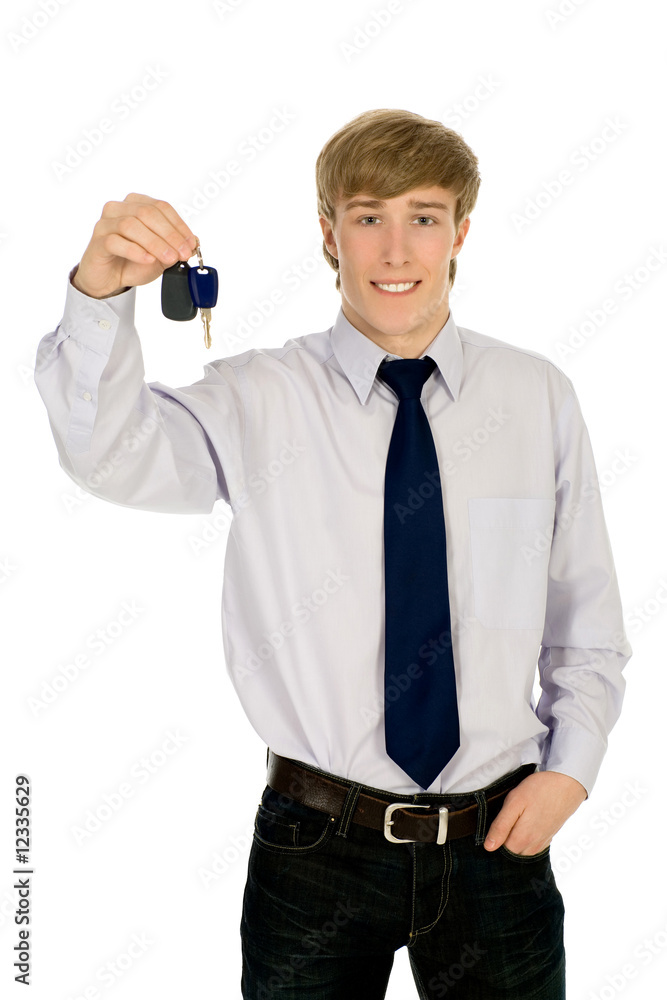 Naklejka premium Man showing car key