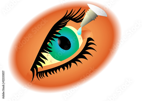 Eye drops applied to tired eye.