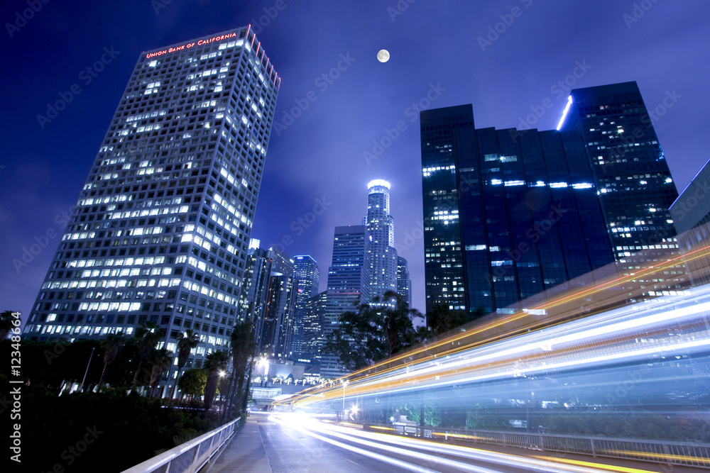 Traffic in Los Angeles under the moonlight