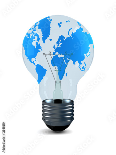 Bulb with world card on a w...