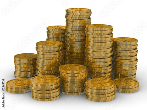 Column of golden coins isol...