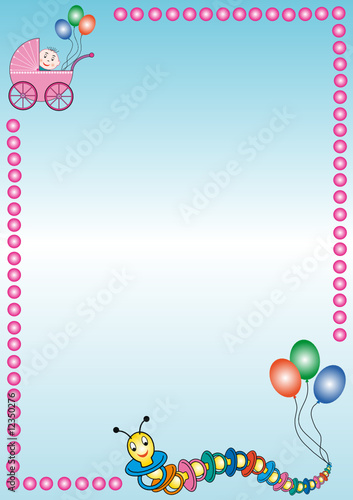 hintergrund mit kinderwagen und raupe und ballons