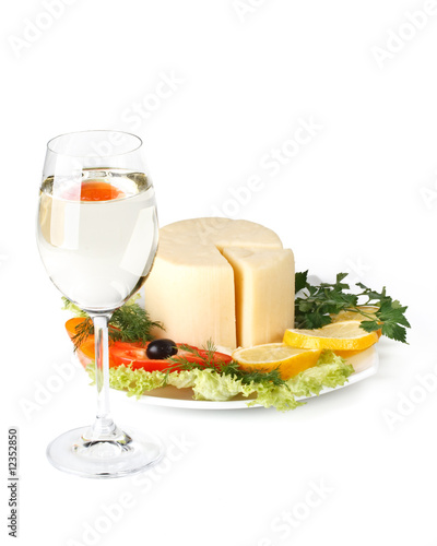 Cheese with vegetables and wine