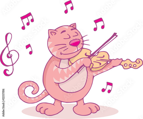 Cat playing the violin funny cartoon illustration