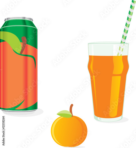 isolated peach juice and fruit