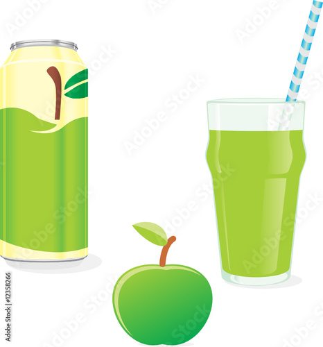 isolated green apple juice and fruit