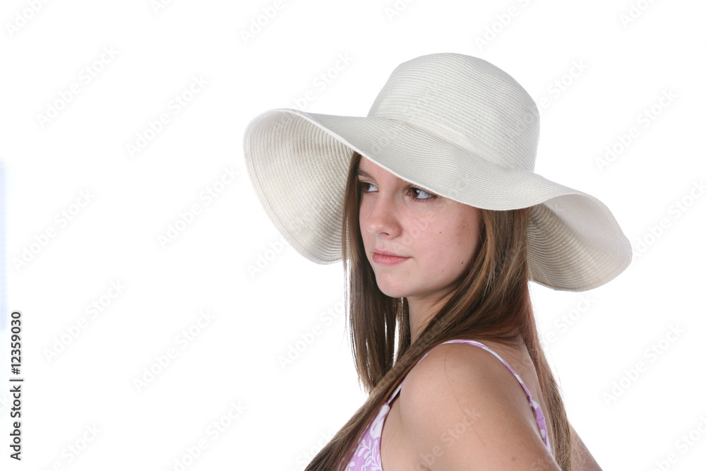 pretty teenage girl with floppy white straw hat pretty teenage girl with floppy white straw hat