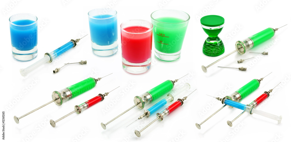 Set of syringes and vessels with toxic substance isolated Set of syringes and vessels with toxic substance isolated