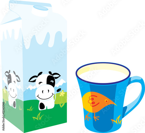 isolated milk carton box and mug