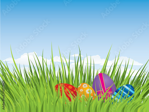 Easter eggs hiding in the grass