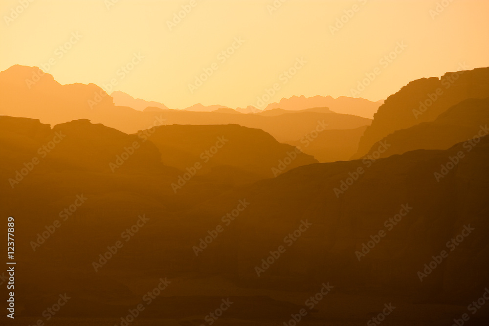 Wadi Rum - distant Hills in Sunset