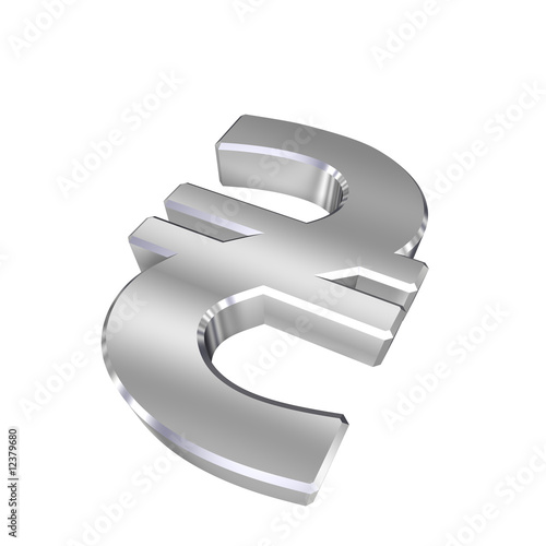 Chrome Hryvnia sign isolated on white.