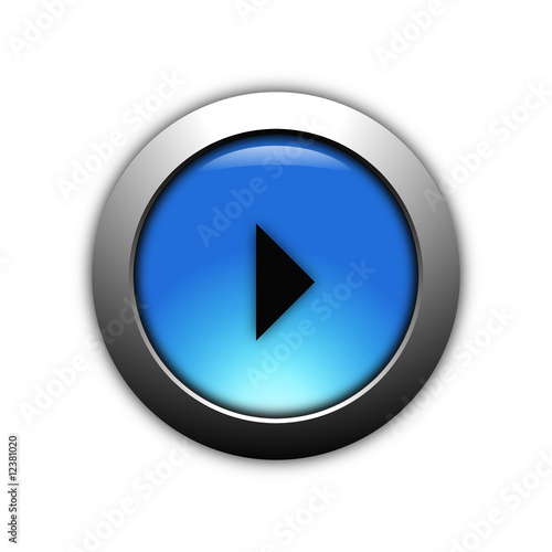 aqua blue play button with metalic ring