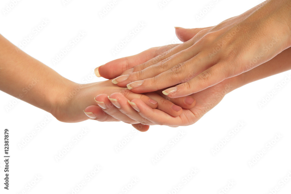 Mother holding hand of child Mother holding hand of child