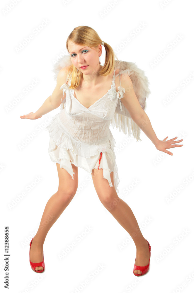 Naklejka premium Girl in angel's costume full body