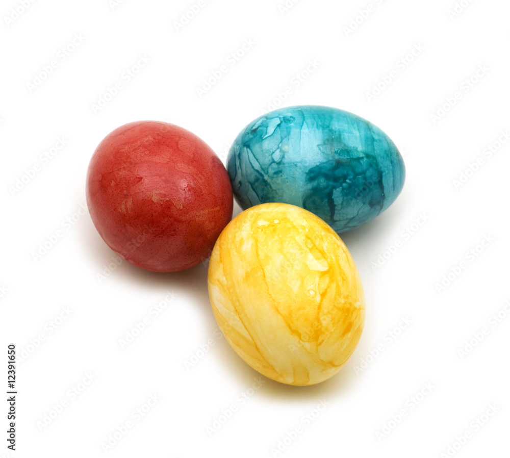 three easter eggs on white background three easter eggs on white background