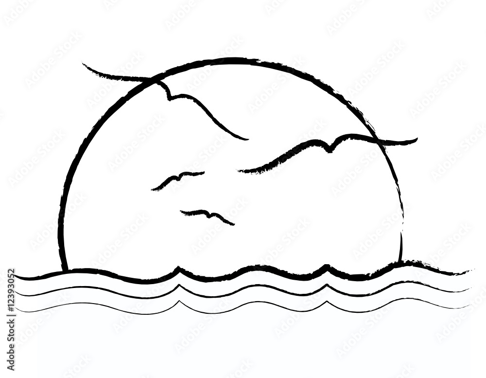 Stylistic Illustration of a Sunset with Seagulls Stylistic Illustration of a Sunset with Seagulls