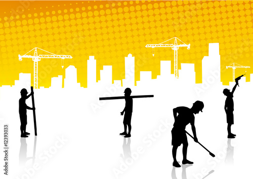 Construction surveyors and construction site background