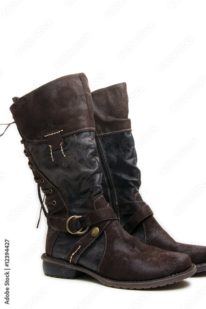 brown winter women's boots isolated on white