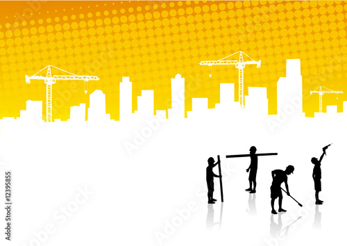 Construction surveyors and construction site background