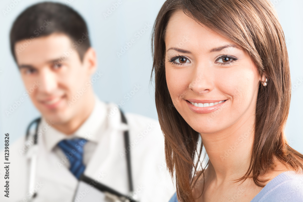 Portrait of happy smiling patient and doctor on backgroud Portrait of happy smiling patient and doctor on backgroud