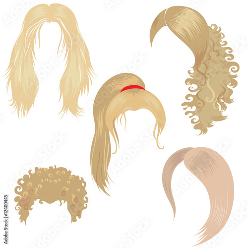 Set of trendy blond hair styling