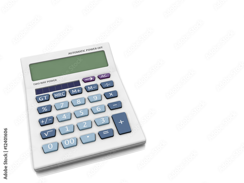 3D calcualor on white background TOP view. 3D calcualor on white background TOP view.