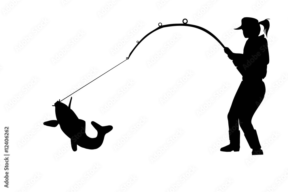 silhouette of fisher woman with carp Stock Illustration Adobe Stock