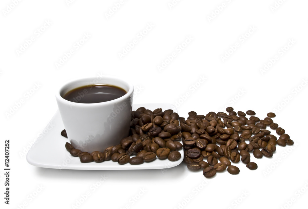 cup of coffee with coffee grain cup of coffee with coffee grain
