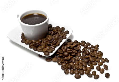 cup of coffee with coffee grain