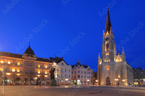 Neogothic cathedral of the city of Novi Sad in Serbia at dawn photo