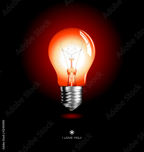 red lightbulb with heart-shaped filament