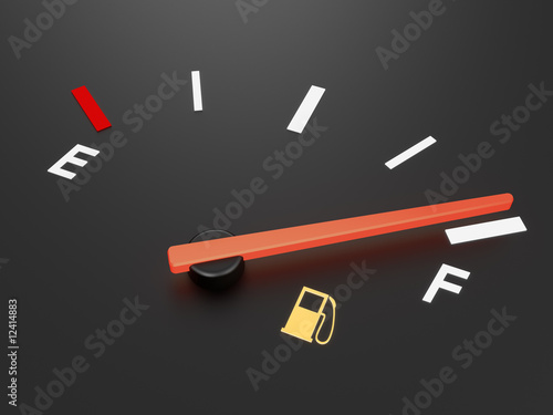 A closeup of a car fuel gauge showing full