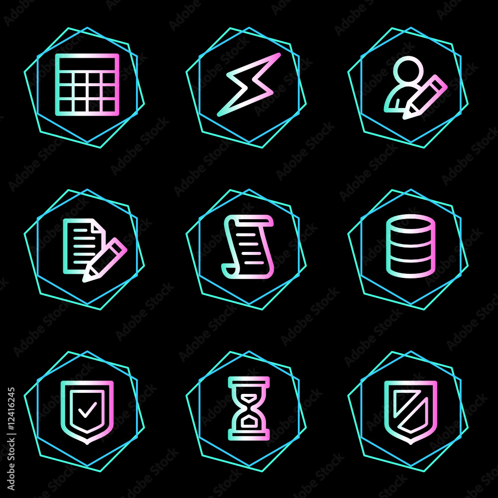 Database web icons, neon contour series Database web icons, neon contour series
