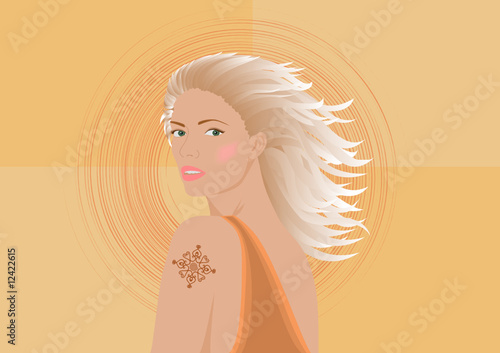 Beautiful blonde woman with tattoo