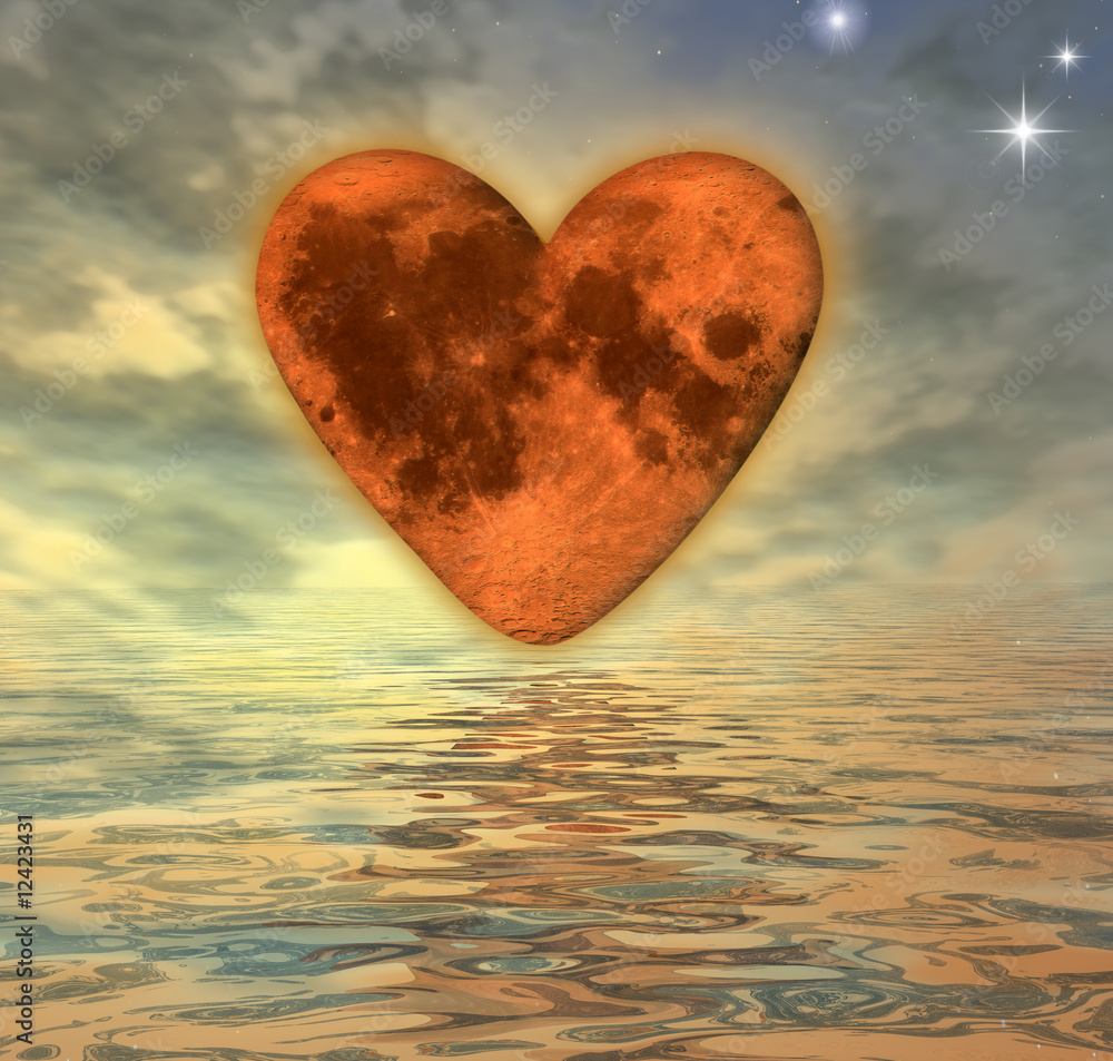 Fototapeta premium heart with texture-mapping of the moon over the ocean