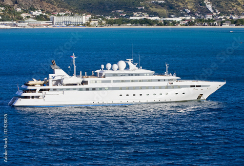 Large White Yacht in Blue Bay