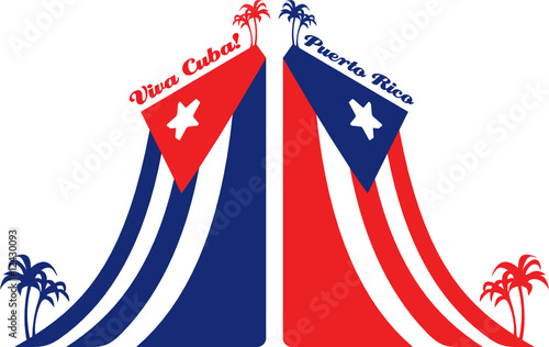 Cuba and Puerto Rico flag and palm