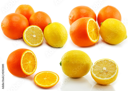 Set of citrus fruits  lemon and orange  isolated