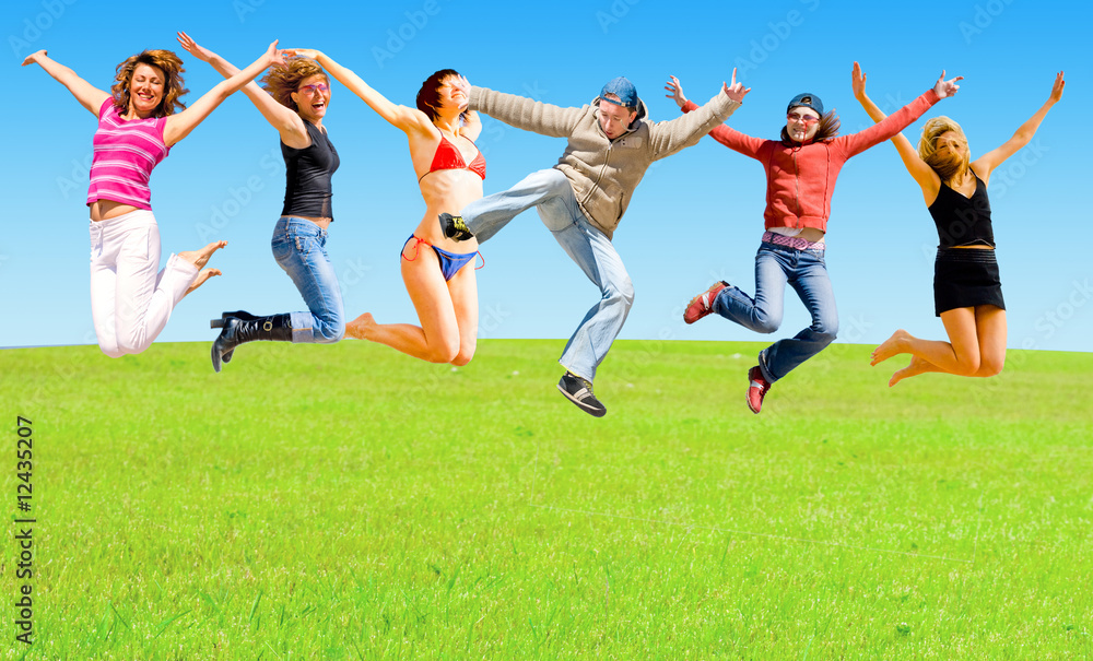 Obraz premium Jump of a group of people
