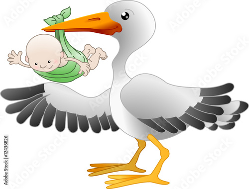 Stork with a newborn baby