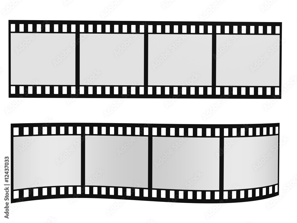 two film strip with blank frames isolated on white
