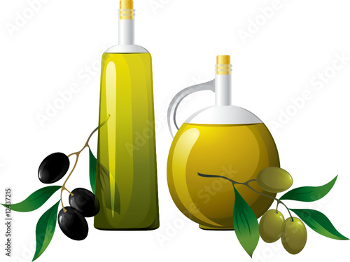 Bottle of oil and olive branch