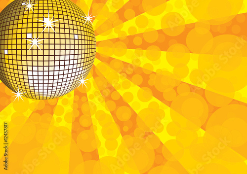 Orange mirror disco ball. Vector illustration.