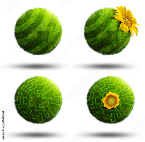 Fototapeta Naklejka Na Ścianę i Meble -  Green grass planet with different patterns on it