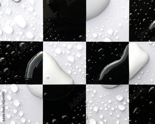 Water drops on chessboard