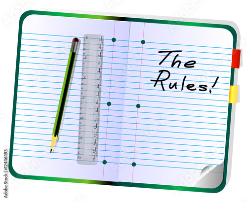 School notepad book with pencil and ruler